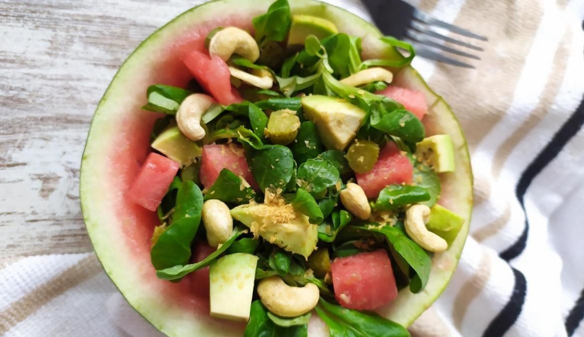 Ensalada de sandía y aceite de oliva